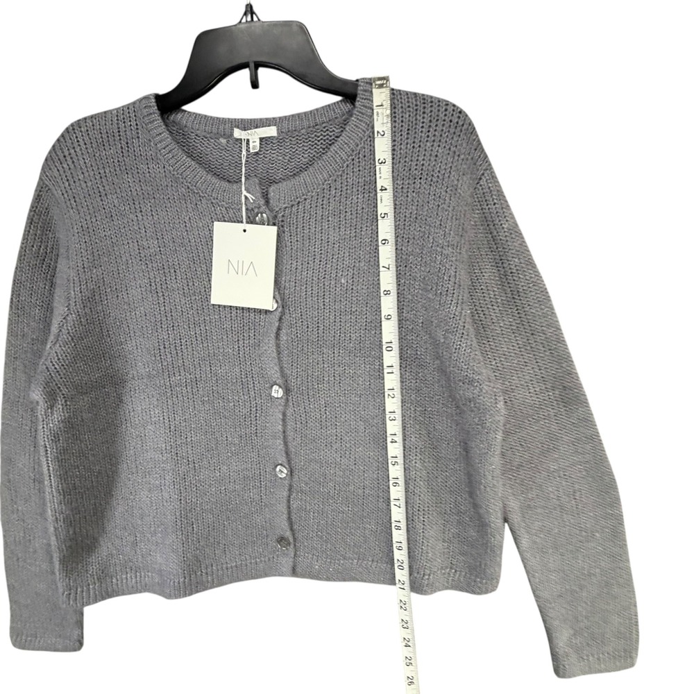 Nia Ariana Cardigan Sweater Womens S/M Gray Cropped Relaxed Fit Boxy Minimalist - Picture 10 of 15